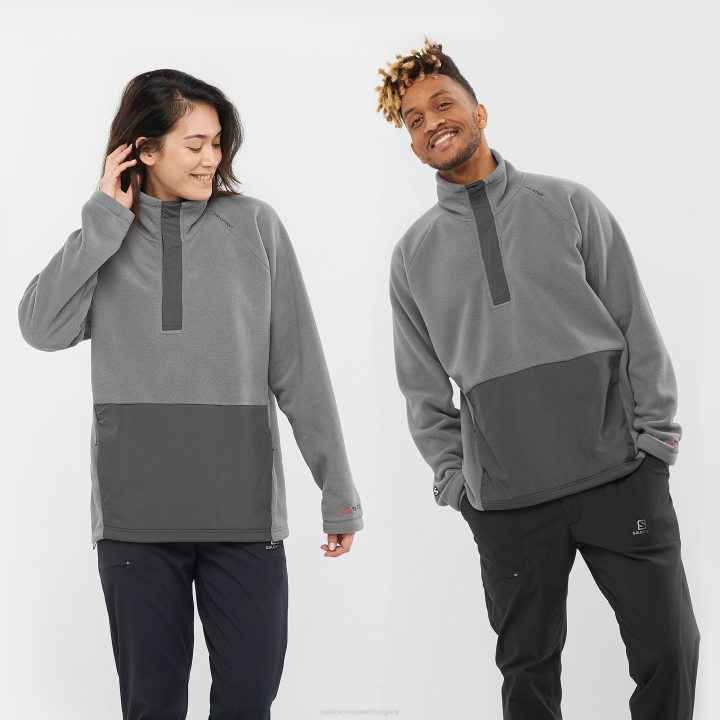 T884623 Salomon középszürke unisex félcipzáras midlayer outlife polartec halz zip középszürke