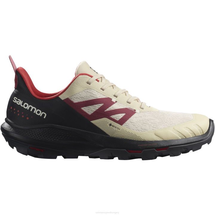 T8842056 Salomon fehérített homokfekete-mákos piros férfi túracipő outpulse gore-tex fehérített homokfekete-mákos piros