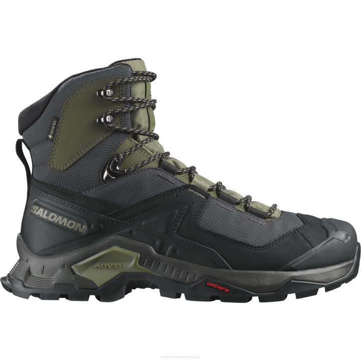 T884651 Salomon fekete-zöld-olíva éjszaka férfi bőr túrabakancs quest elem gore-tex fekete-zöld