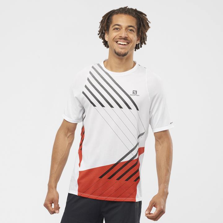 T8842867 Salomon fehér/tűzpiros/fekete sense aero ss póló férfi fehér tűzpiros fekete