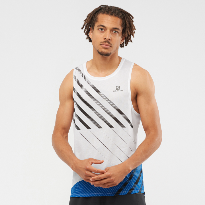 T884850 Salomon fehér-fekete-tengeri kék férfi tank sense aero singlet fehér-fekete-tengeri kék