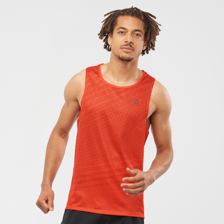 T884851 Salomon tűzpiros-cabernet férfi tank sense aero singlet tűzpiros-cabernet