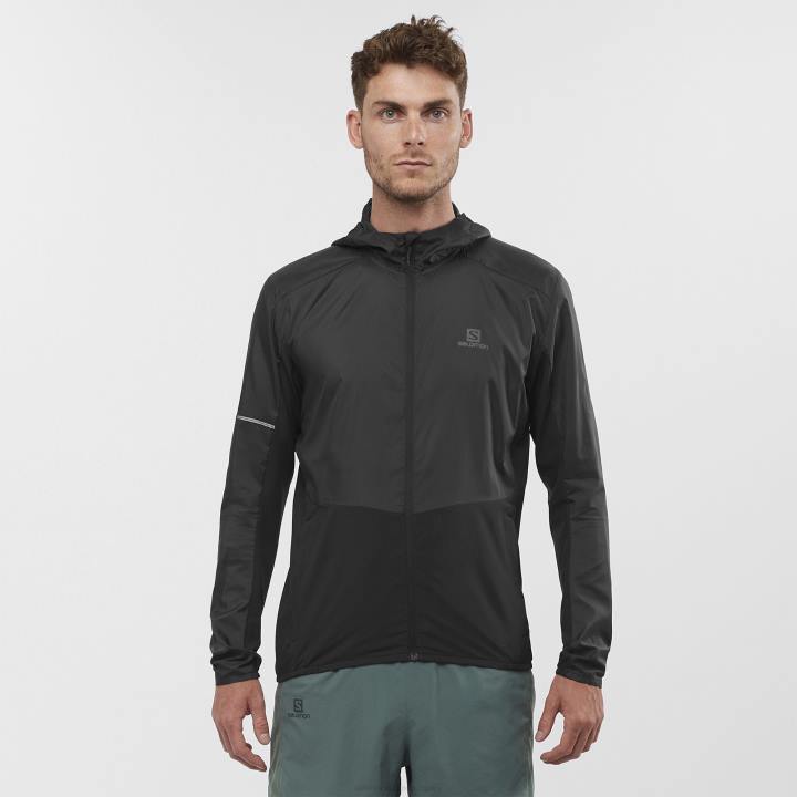 T884918 Salomon fekete férfi széldzseki kapucnis kapucnis agile wind black