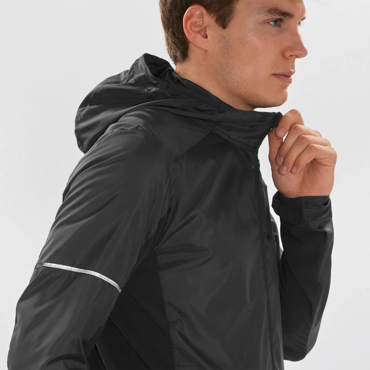 T884918 Salomon fekete férfi széldzseki kapucnis kapucnis agile wind black