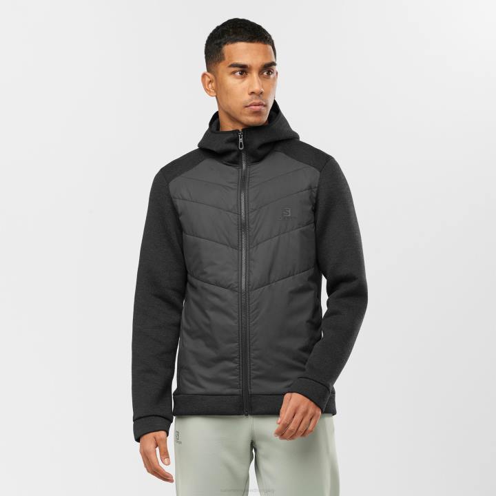 T8841361 Salomon fekete-hanga férfi középső kabát kapucnival esszenciális xwarm hibrid black-heather
