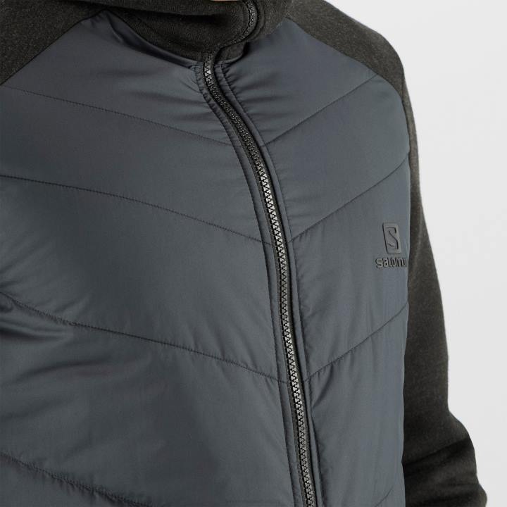 T8841361 Salomon fekete-hanga férfi középső kabát kapucnival esszenciális xwarm hibrid black-heather