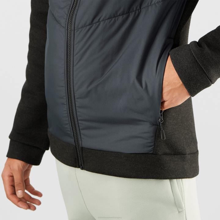 T8841361 Salomon fekete-hanga férfi középső kabát kapucnival esszenciális xwarm hibrid black-heather