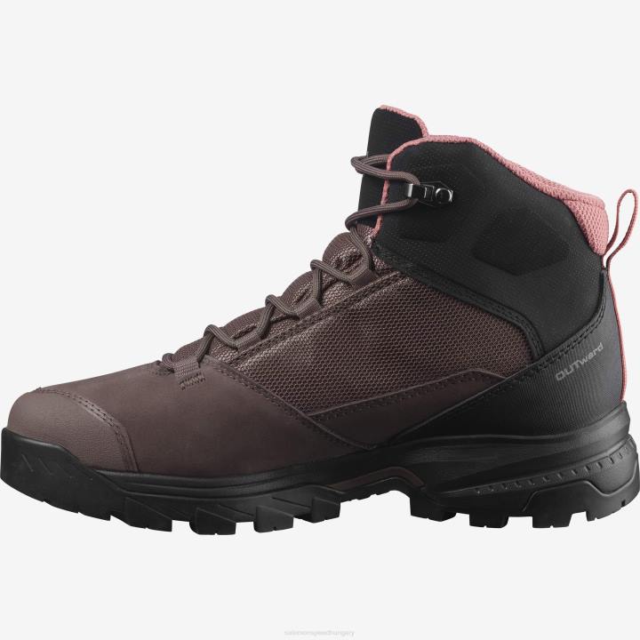 T8842270 Salomon bors-fekete-tégla por női túrabakancs kifelé gore-tex bors-fekete-téglapor