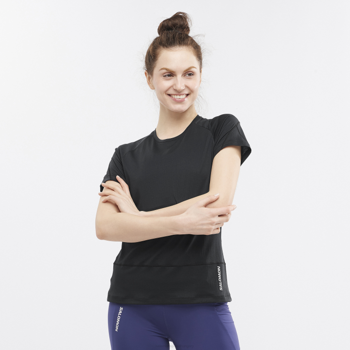 T8841602 Salomon sötétfekete női rövid ujjú póló cross run deep black