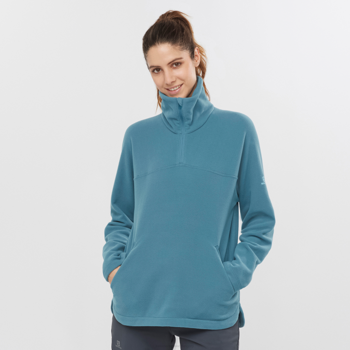 T8841671 Salomon tőkés réce kék női crewneck pulóver elengedhetetlen kényelmes polár tőkés réce kék