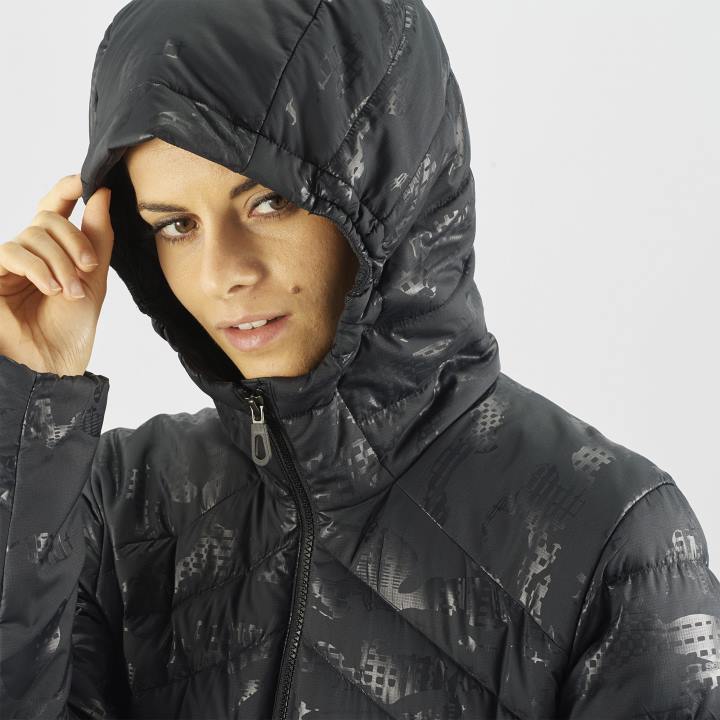 T8841724 Salomon fekete-ő női szigetelt kabát kapucnis pulcsi nélkülözhetetlen xwarm down black-he