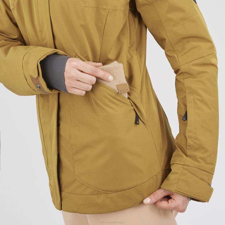 T8841751 Salomon kömény női szigetelt kabát kapucnis snow rebel kömény